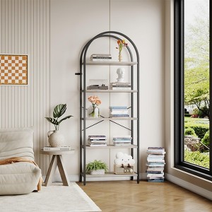 70.8" 5 Tiers Bookshelf, Arched Display Racks Tall Standing Bookshelves Metal Frame Modern Storage Rack Shelf Large Wood Book Shelf - 1 of 4