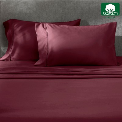 Burgundy Red 400 Thread Count Cotton Sateen Standard/Queen Pillowcase Set