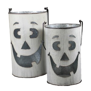 Direct Designs International 18.0 Inch Metal Pumpkin Baskets Ghost Pumpkin Set Wavy Decorative Buckets - 1 of 3