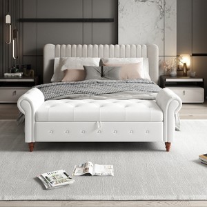 VASIP 63" Pink  White Soft Fabric Bed Bench with Storage ,for Bedroom - 1 of 4