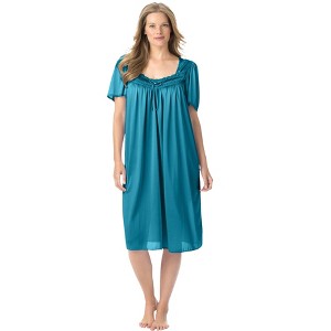 Only Necessities Women's Plus Size Short Silky Lace-Trim Gown - 1 of 4