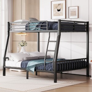 XIYUYEU Full XL Over Queen Bunk Bed with Raised Guardrail and Built-in Ladder,Modern Noise Reduced Loft Bed for Bedroom - 1 of 4