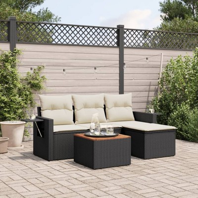 5 Piece Garden Sofa Set with Cushions Black Poly Rattan vidaXL