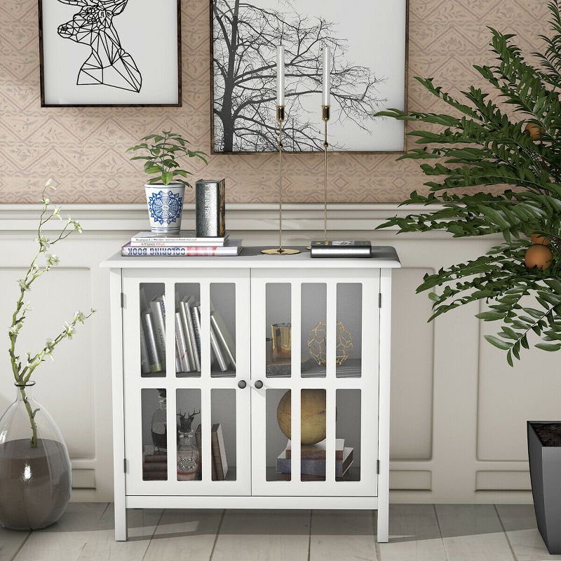 Costway 31'' Storage Buffet Cabinet Glass Door Sideboard Console Table Server Display White, 4 of 11