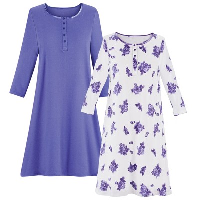 Collections Etc Satin Trim Knit Henley Nightgowns - Set of 2 Medium ...