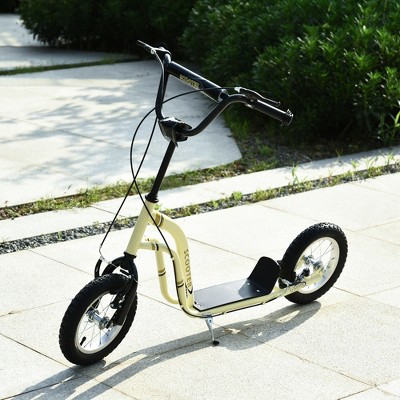 Beige Youth Scooter with Rubber Wheels and Hand Brake