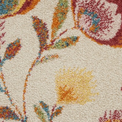 Vibrant Ivory Multicolor Floral 4' x 6' Synthetic Area Rug