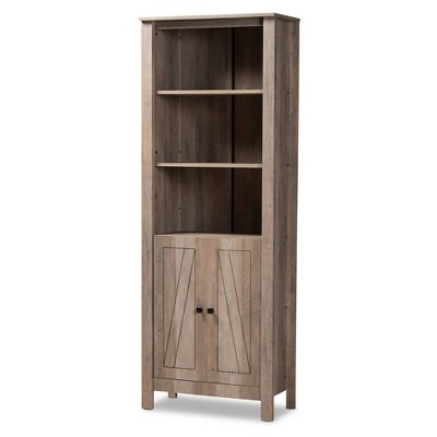 75.4" Derek Wood 2 Door Bookcase Oak - Baxton Studio