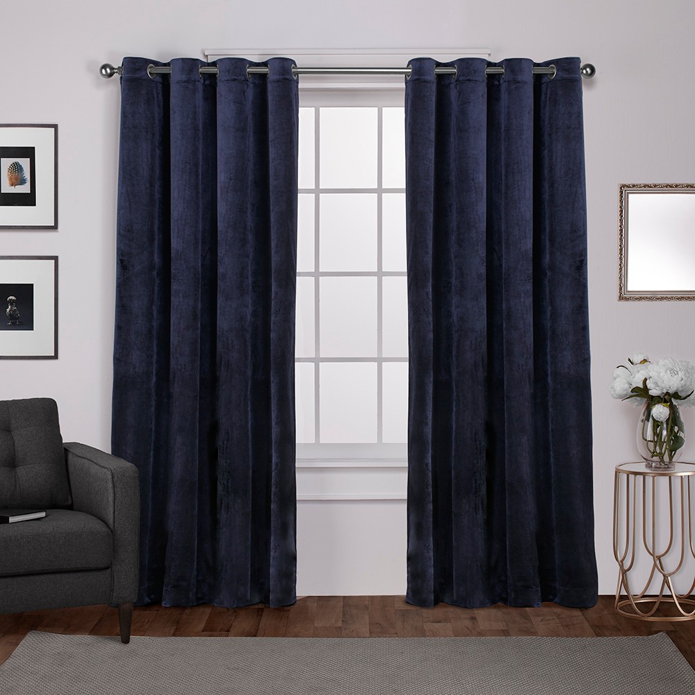 Photos - Curtains & Drapes Set of 2 84"x54" Velvet Heavyweight Grommet Top Window Curtain Panel Navy