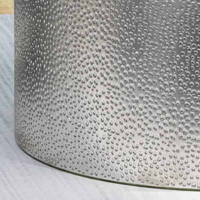 Silver Round Hammered Metal Indoor Coffee Table