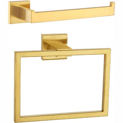 Mixxidea Square Towel Ring Bundle with Towel Holder (Brushed Gold)