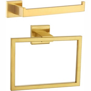 Mixxidea Square Towel Ring Bundle with Towel Holder (Brushed Gold) - 1 of 4