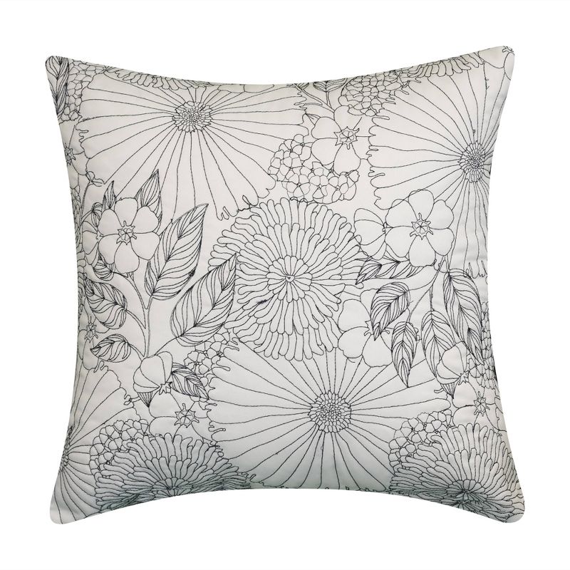 18" x 18" Fine Line Embroidered Floral Decorative Patio Throw Pillow - Edie@Home, 1 of 6