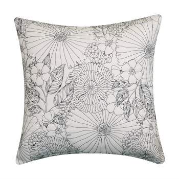 18" x 18" Fine Line Embroidered Floral Decorative Patio Throw Pillow - Edie@Home