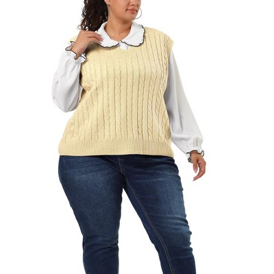 Agnes Orinda Women's Plus Size V Neck Knit Sleeveless Pullover Sweater  Vests Gray 4x : Target