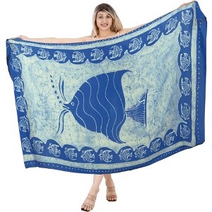 LA LEELA Women's Wrap Sarong Swimwear Cover up Wraps One Size Cobalt Fish - 1 of 4