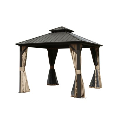 VisioGear Canopies and Gazebos, Gazebo with Double Roof Canopy, Gazebo Pavilion for Patio and Backyard, Brown, 93.72"*93.72"*108.24"
