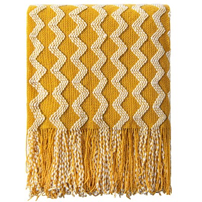 Acrylic Knitted Throw Blanket, Lightweight and Soft Cozy Decorative Woven Blanket with Tassels - NTBAY