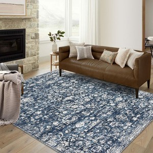 Washable Area Rugs Floral Living Room Bedroom Carpet Non-Slip Low Pile Vintage Soft Thin Throw Rug - 1 of 4