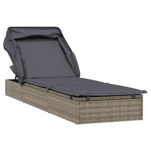 vidaXL Sunbed with Foldable Roof - Adjustable Daybed Lounger Wicker PE Rattan - Gray Patio Outdoor Furniture - 1 of 4