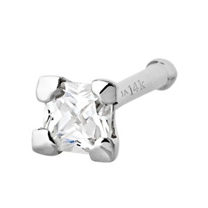 Jewelry Avalanche V-Prong Set Princess Cut Moissanite Nose Bone Nose Stud, Solid 14K Gold, 22G - 1 of 4