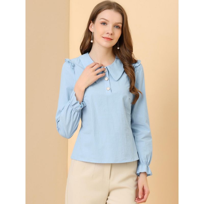 Allegra K Women's Peter Pan Collar Shirt Puff Long Sleeve Button Blouse Top, 3 of 7