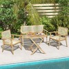 Costway Patio Bistro Table Chair Set with Natural Rattan Seat Indonesia Teak Wood Frame Space Saving - 3 of 4