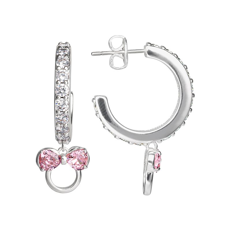 Disney Minnie Mouse Silver Plated Cubic Zirconia Hoop Earrings, 1 of 6