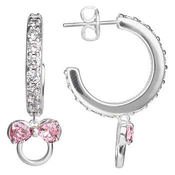 Disney Minnie Mouse Silver Plated Cubic Zirconia Hoop Earrings