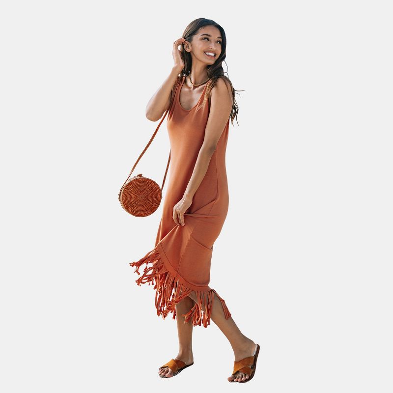 Women's Burnt Orange Sleeveless Fringe Midi Dress - Cupshe, 1 of 9
