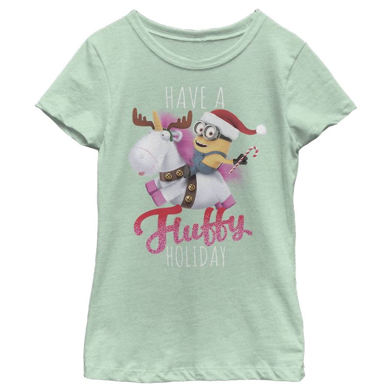 Girl's Despicable Me Christmas Minions Have A Fluffy Day Unicorn T-Shirt, 1 of 4