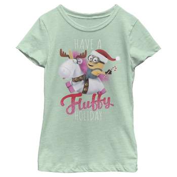 Girl's Despicable Me Christmas Minions Have A Fluffy Day Unicorn T-Shirt