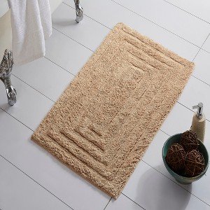 Knightsbridge Stylish And Comfortable All Season Traditional Racetrack Design Cotton Bath Rug, Natural - 1 of 4