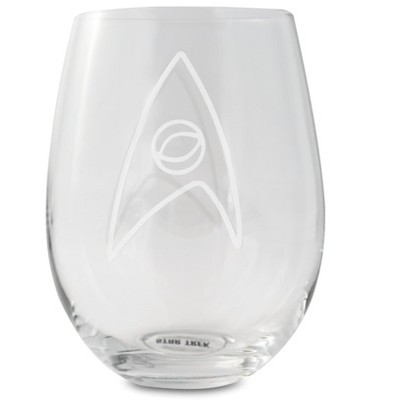 Surreal Entertainment Star Trek Stemless Wine Glass Decorative Etched Sciences Emblem | Holds 20 Ounces