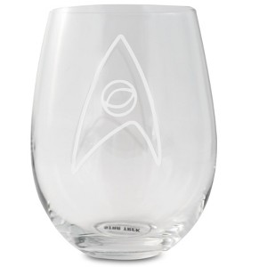 Surreal Entertainment Star Trek Stemless Wine Glass Decorative Etched Sciences Emblem | Holds 20 Ounces - 1 of 4