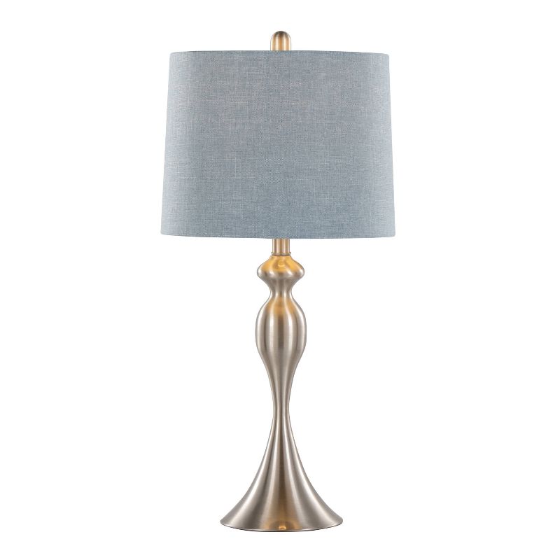 LumiSource (Set of 2) Ashland 27&#34; Contemporary Metal Table Lamps Brushed Nickel with Light Blue Linen Shade from Grandview Gallery, 3 of 8