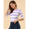 INSPIRE CHIC Women's Stripes Casual Basic Elbow Sleeves Boat Neck Slim Fit T-Shirts - 2 of 4