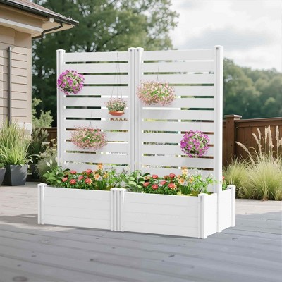 Lirago 2 Planter Boxes 6 ft Hx4 ft W + 1 Privacy Screen PVC Raised Garden Bed Combo White
