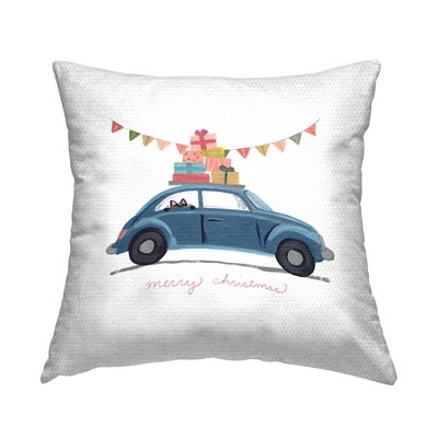 Stupell Industries Blue Merry Christmas Car Peeking Cat Gifts