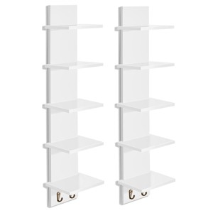 Sorbus 2 Pack 5 Tier Wall Mounted Floating Shelf Unit with Hooks - Home Decor and Storage Organizer - 1 of 4