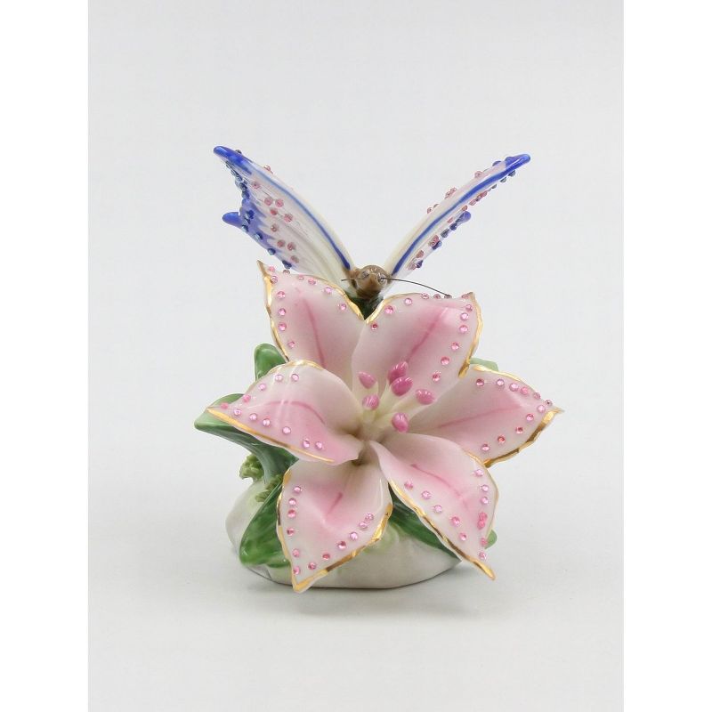 Kevins Gift Shoppe Ceramic Glittering Butterfly and Lily Flower in Bloom Figurine, 3 of 7