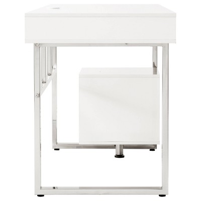 Contemporary White High Gloss Home Office Desk with 4 Drawers