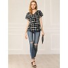 Allegra K Women's Peplum Wrap V Neck Drawstring Waist Plaid Short Sleeve Top - 3 of 4