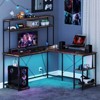 Costway L-Shaped Gaming Desk with LED Strip & Power Outlets Hutch Monitor Stand CPU Stand Brown/Black/Gray - 2 of 4