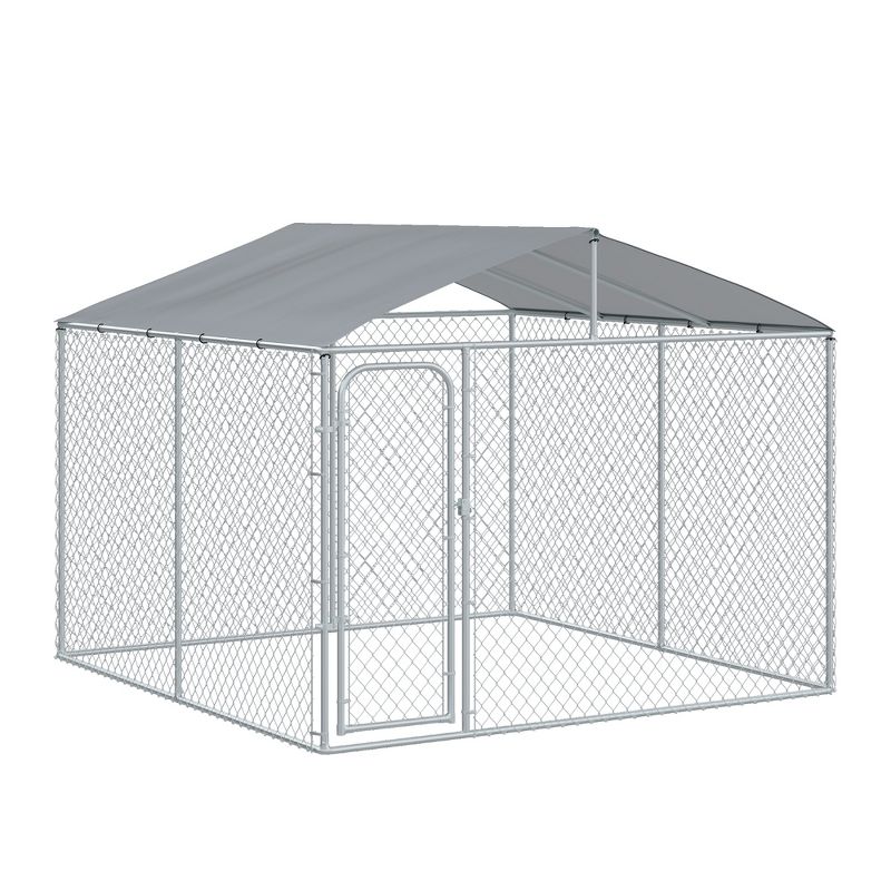 PawHut Outdoor Metal Dog Kennel, Pet Playpen with Steel Lock, Mesh Sidewalls and Cover for Backyard & Patio, 1 of 9