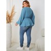 Coolmee Women's Plus Size Shirts Lace V Neck Tunic Tops Casual Long Lantern Sleeve Swing Flowy Blouse - 3 of 4