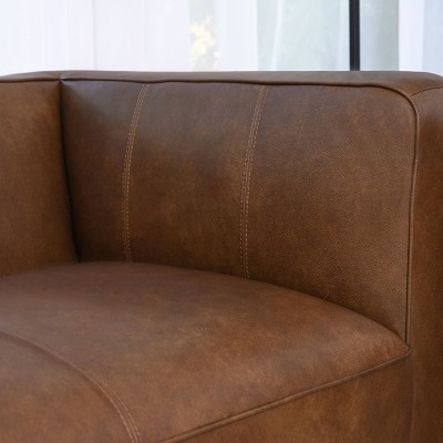 Camel Brown Genuine Leather Club Chair with Pine Frame