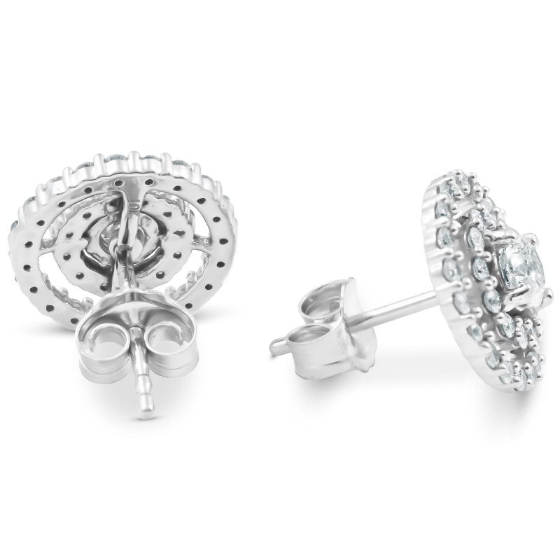 Pompeii3 1Ct Diamond Double Halo Studs Screw Back Womens Earrings White Gold 10.2MM, 2 of 5