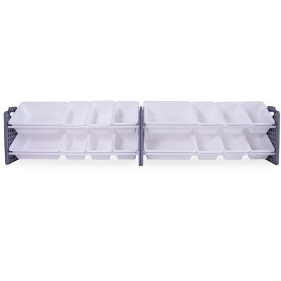 Gray and White Multi-Bin Toy Organizer with Play Panel