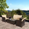 Outsunny 4 Pieces Patio Furniture Sets Rattan Wicker Chair w/ Table Outdoor Conversation Set with Cushion for Backyard Porch Garden Poolside and Deck - 2 of 4